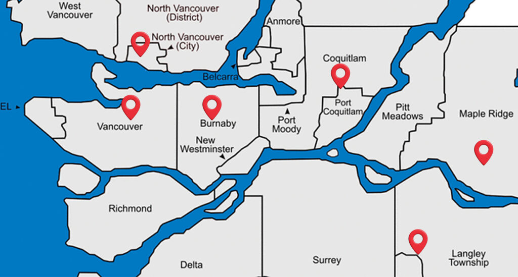 Driving school service areas in Vancouver, Burnaby, North Vancouver, Maple Ridge and Langley